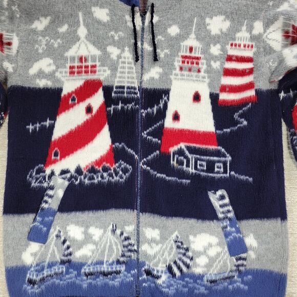 Artesanías Tuntaquimba Ecuador Wool Lighthouse Sweater Hoodie Nautical Knit L - Picture 6 of 16